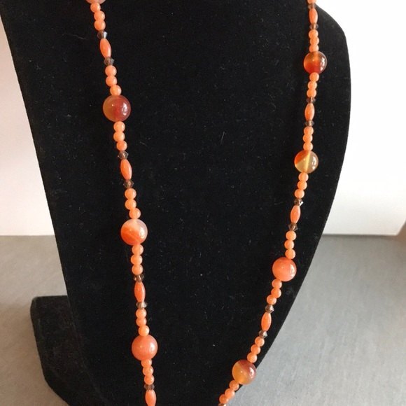 Vintage Carnelian Gemstone Swarovski Crystal Sterling Silver Necklace 27 Inch - Picture 2 of 7